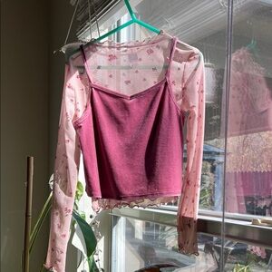 Old Navy Pink Floral Mesh Crop Top